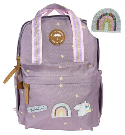 Mama Poppins Germany Kindergartenrucksack ab 3 Jahre | mit Glückskind und Einhorn Patch (Lila)