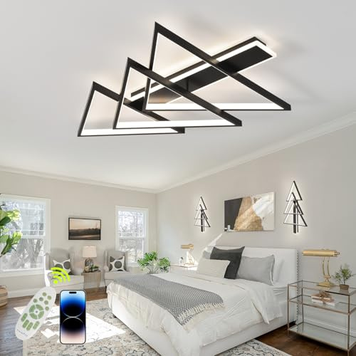 UVWHYZ Deckenlampe Wohnzimmer, Led Deckenleuchte mit Fernbedienung, Modern Baumartig Design Deckenlampe Dimmbar 3000K-6000K, deckenbeleuchtung 60cm für Schlafzimmer Wohnzimmer, Schwarz 69W