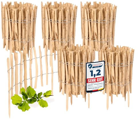 Garronda Cloture Jardin Exterieur à Planter en noisetier, clôture Jardin, clôture Bois, Bordure en Bois, ganivelle de Potager Exterieur GD-0156 Lot de 5 (Écart des Lattes: 3-5 cm, 35 cm x 5m)
