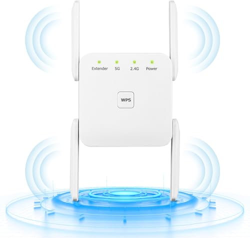 Anluomafuy Répéteur WiFi Double Bande 2.4G/5G 1200Mb/s, WiFi Extender,Ports LAN,4 Antennes, Extender WiFi avec Un Port Gigabit pour Box Internet, Amplificateur de Signal WiFi pour la Maison Bureau