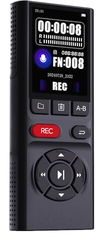 64 GB Jaswill Digitales Diktiergerät mit Wiedergabe, langer Akku, 5,1 cm Bildschirm, MP3-Audioaufnahme, für Meetings, Vorträge und Interviews, tragbares USB-Aufnahmegerät mit Sprachaktivierung