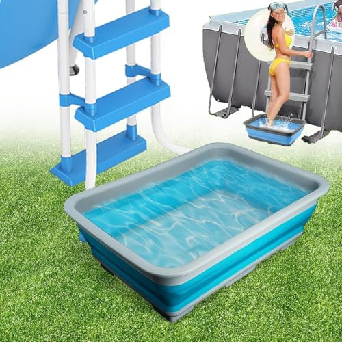 Pediluve Piscine, Bassine Pied, Bassine Pour Bain De Pieds Pliable AntidéRapant, Accessoires Pour Piscine, 37x27x11.8cm, Pour éChelles Piscines, Rincez Vos Pieds, Garde La Piscine Propre. (bleu)
