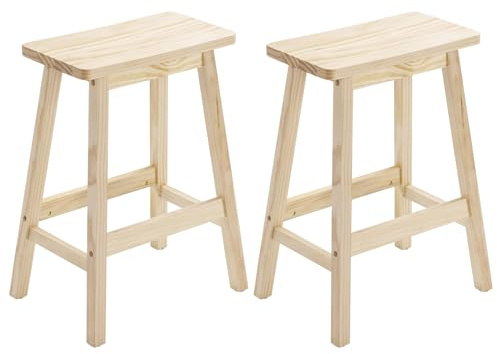 Bonnlo Tabouret de Bar Lot de 2 en Bois, Chaise Cuisine Couleur Bois Naturel, Tabouret de Salle à Manger, Forme Coussin, Facile à Monter, 61cm de Haute