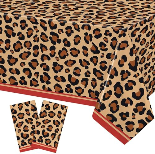 Heboland Red Leopard Print Tablecloth, 137x274cm, 2 Pack | Cherry Red Cheetah Tablecloth, Large Rectangular Plastic Table Cloth, Wild Theme Decorations