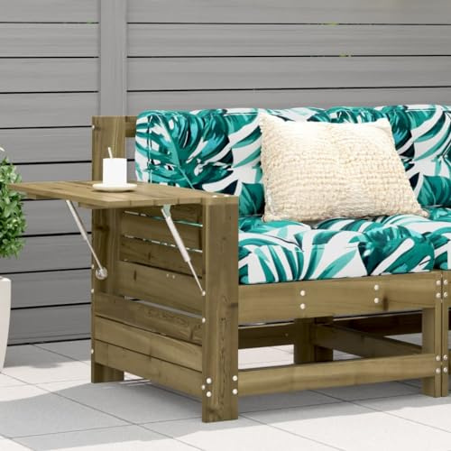 Hoopleep Gartensofa mit Armlehne, Beistelltisch, imprägniertem Kiefernholz, 69x62x70,5cm, modulares Outdoor-Möbel Set für Terrasse, Balkon, Garten, maximale 110 kg Belastbarkeit