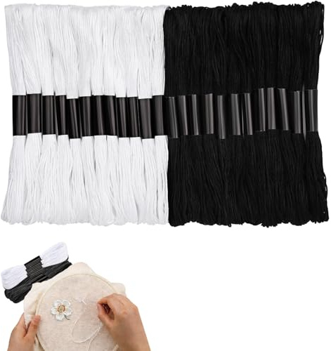 CQXSYTBN Set di 48 Fili da Ricamo Bianco e Nero in Poliestere, 8 Metri per Filo, Resistenti e durevoli, Ideali per Braccialetti dell’Amicizia, Ricamo e progetti creativi Fai da Te
