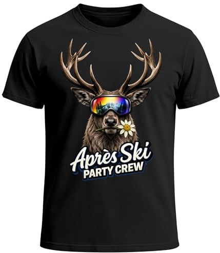 MoonWorks® Herren T-Shirt Après-Ski Party Crew Hirsch Aufdruck Grafik Printshirt Statement Männer Winter
