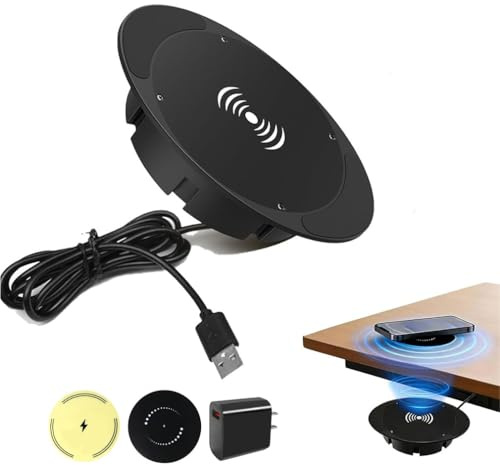 Invisible Under-Desk Wireless Charger-Sleek, Hidden Fast Charging Pad, Qi 15W Fast Wireless Charger, 15-30mm Ultra-Thin Desktop Wireless Charger Invisible Wireless Charger for All Phones