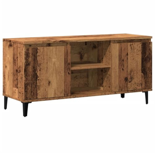 Foknhdi TV Lowboard Altholz 102x35x50 cm Holzwerkstand für Wohnzimmer, Schlafzimmer und Flur, 60 kg Tragkraft, Retro Fernsehschrank mit Stauraum und Beinen