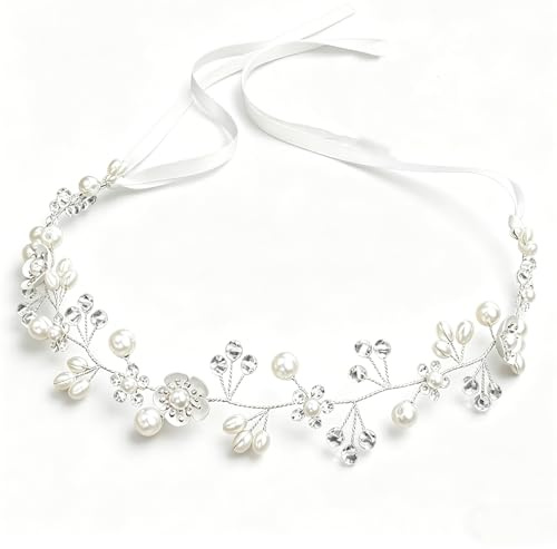 Braut Haarschmuck Hochzeit Blumen Kristall Perlen Haarreif Hochzeit Silber | Strass Stirnbänder Hochzeit Elegante Brautschmuck Blumenkranz Haare Hochzeit für Frauen Mädchen Braut Geburtstag Proms Party