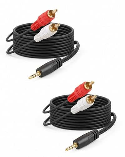 RIIEYOCA Cable de Audio 3,5mm a 2 RCA 5M/16.4FT, Cable de Audio Estéreo Macho de 3,5mm Bañado en Oro a 2 Machos RCA, Cable Divisor Y de Aux a RCA para Smartphone, PC, TV a Altavoces (Pack de 2)