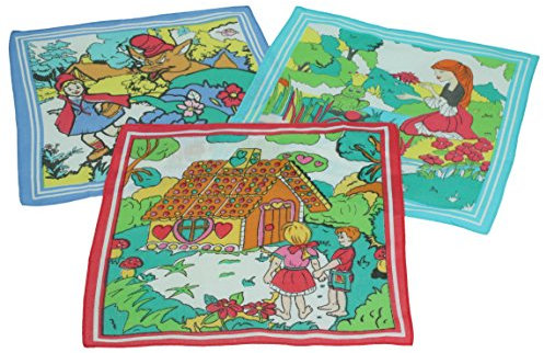 Betz 3 Stück Kindertaschentücher in der Geschenkbox ca. 25x25 cm 100% Baumwolle Märchen Motive Design 4 Farbe: gelb