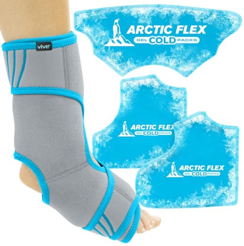 Vive Ankle Ice Pack Wrap - Foot Cold/Hot Compression Brace - Adjustable Freeze Support for Cooling/Heating Achilles Injuries, Tendonitis, Plantar Fasciitis, Sore Feet, Inflammation (Grey)