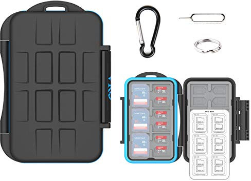 VKO Memory Card Case, 36 Slots, Shockproof, High Capacity, Water-Resistant, Black Small Carabiner, Case for Computer & Camera Use