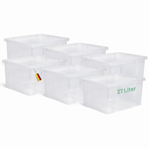 Novaliv 6x Aufbewahrungsboxen ohne Deckel 27L transparente Nestbar Drehstapelbox Euroboxen Kunststoffboxen BPA-frei 44,5x35,5x23 cm für Kistenregal