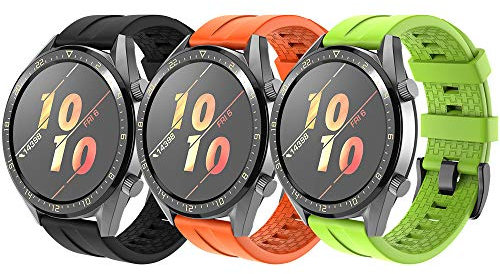 NotoCity Bracelet pour Huawei Watch GT5/GT5 Pro/GT4/GT3/GT3 Pro/GT2/GT2 Pro 46mm, Bracelet de Silicone pour Huawei Watch GT 46mm/Active/Sport/Classic, pour Hommes Femmes(Noir+Orange+Vert)