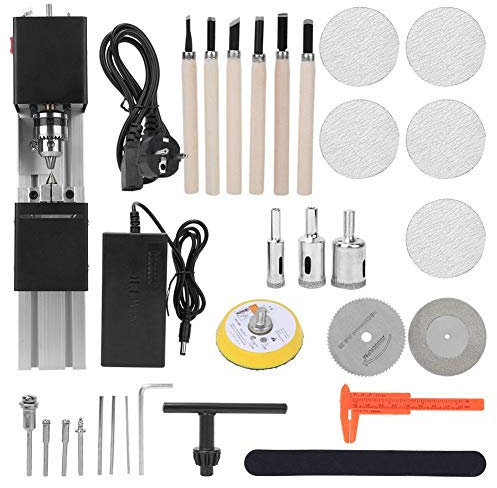 Machine de tour de bricolage, mini machine de tour de fraisage outil de broyage de polissage du bois bricolage noir 100-240V(EU)
