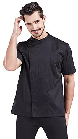 Nanxson Herren Kochjacke Arbeitsjacke Bäckerjacke Kurzarm Atmungsaktiv Küche Uniform Arbeitskleidung CFM0066 (Schwarz, M)