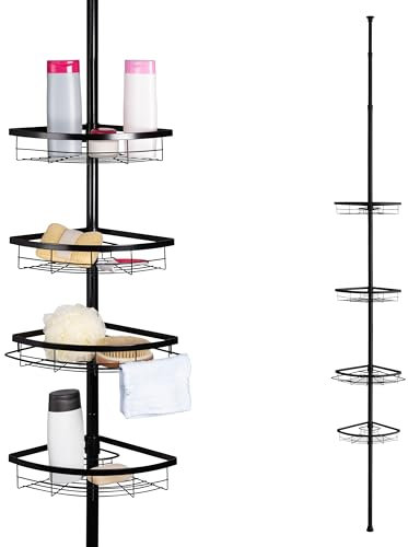 bremermann Teleskop-Eckregal, 4 Körbe, Teleskop-Stange bis max. ca. 290 cm (Schwarz)