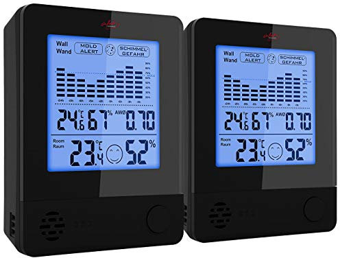 infactory Hygrometer Alarm: 2er-Set 2in1-Thermometer & Hygrometer, Raum- & Wand-Messung (Schimmel, Thermometer mit Alarm, Feuchtigkeitsmesser Pflanzen)