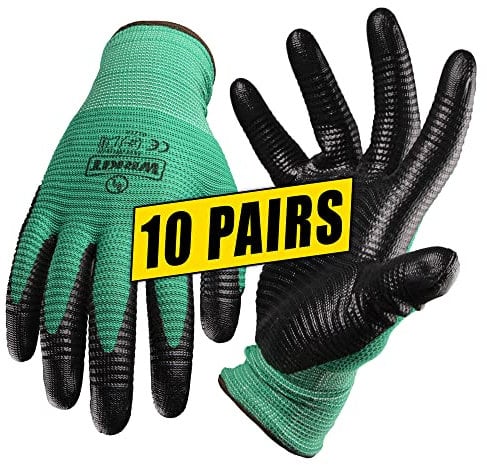 WRKIT 10 Pairs Work & Gardening Gloves - Size 7 Small | Safety & Grip Gloves for Men, Women, Builders & Gardeners
