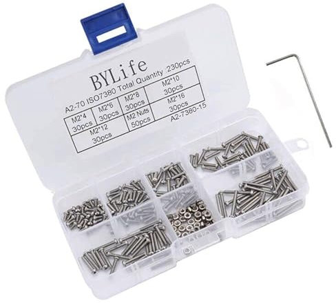 M2 Schrauben und Muttern Set, 230 stücke Inbusschrauben Sechskantschrauben Edelstahl M2 Schrauben Set Gewindeschrauben Muttern und Bolzen Sortiment Kit mit Aufbewahrungsbox Schraubenschlüssel