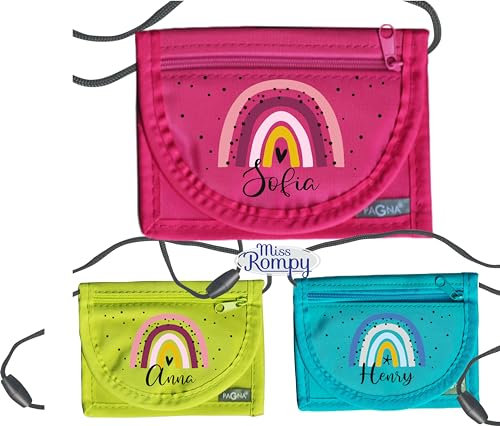 MissRompy | Brustbeutel Regenbogen mit Name (779) und Sicherheitsverschluss Umhängebeutel breast bag Portemonnaie