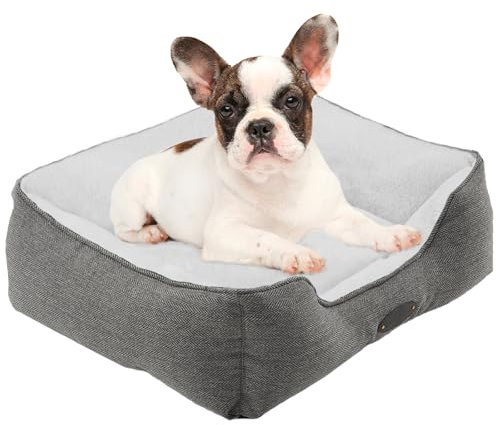 DEBANG HOME Hundebett für mittelgroße Hunde, Katzenbett, beruhigendes Hundebett, bequem, langlebig, mit wendbarem und waschbarem Kissen, Grau (M, Grau)