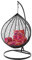 Kideo Komplettset: großer Hängesessel mit Gestell & Kissen, Korbsessel, Poly-Rattan (Korb & Gestell: schwarz, Kissen: pink/Gemustert Nest (3021_be_Abstract))
