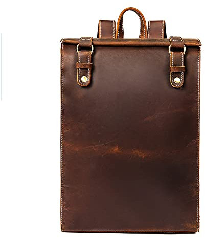 Laptoptasche Rucksack Herren Arbeit Schulrucksack, Herren Vintage Crazy Horse Echtes Leder 14inch Laptop Rucksack Business Travel Flap Umhängetasche Große Kapazität Freizeittagsack für Business/Schule