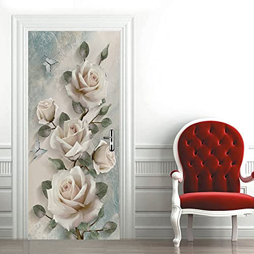 A.Monamour Türtapete Selbstklebend Türfolie Türposter 3D Vintage Rosa Rosen Blumenhintergrund Vinyl Folie Türdeko Tapete Wandbild Türaufkleber Türtattoo 95 x 215 cm
