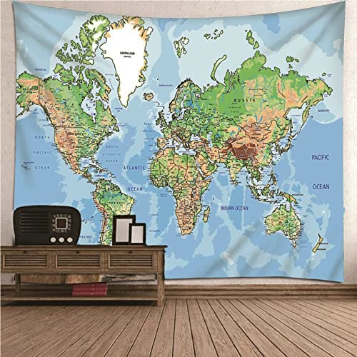 Aotiwe Tapices Decorativos de Pared, Decoración Terraza Pared Mapa del Mundo Poliéster Azul Verde 260x240CM