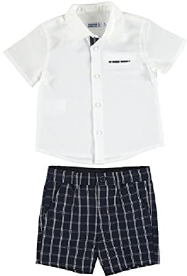 Mayoral - Baby Bekleidungsset Jungen, 2 Teiler, kurz, Hose kariert, Bermuda, festlich, weiß - 1.232, Größe 86