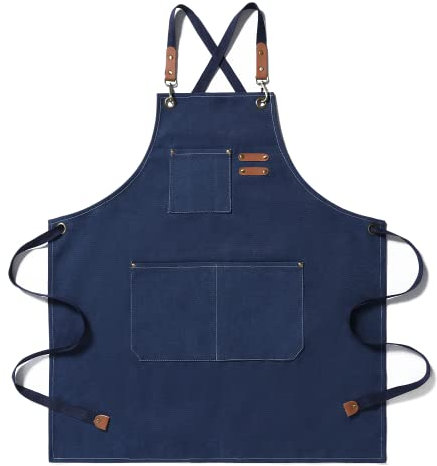 EWIZ Schürze aus Baumwollleinen, verstellbare Träger mit drei Taschen, für Männer und Frauen, Koch, Künstler, Bäcker, Barista, Barkeeper