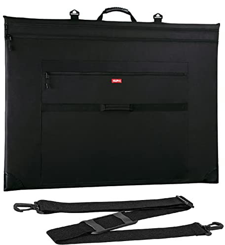 Nicpro Leichte Kunst-Portfolio-Tasche, 58,4 x 78,7 cm, schwarze Kunstleinwand, mit abnehmbarem Schultergurt, Lederecken, Portfolio-Ordner für Kunstwerke für Poster, Skizzieren und Zeichnen