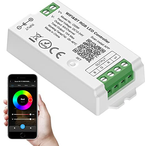 SEZO C03W RGB WiFi Bluetooth LED Controller Gruppensteuerung Kompatibel mit Alexa Google Home/Tuya Smart Life APP Steuerung Arbeit With LM091 LM096 WR01RF Remote DC12-24V