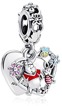 MGIUL Bear and Little Pig Heart Charm Pendant für Armbänder Halsketten 925 Sterling Silber Anhänger Perlen Schmuck Geschenk für Frauen
