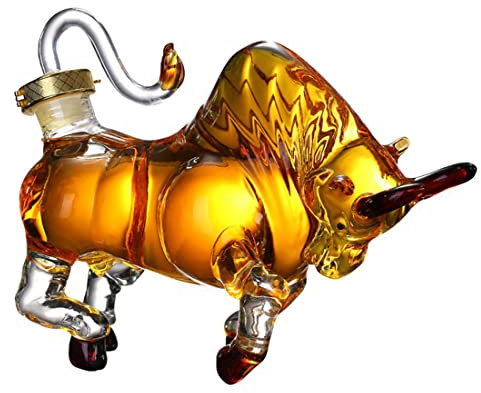 ACGrade Carafe à whisky en forme de taureau - 1000 ml - Carafe à liqueur en verre de cristal - Pour spiritueux, whisky, scotch, bourbon, vodka ou vin rouge - 31 x 27 cm