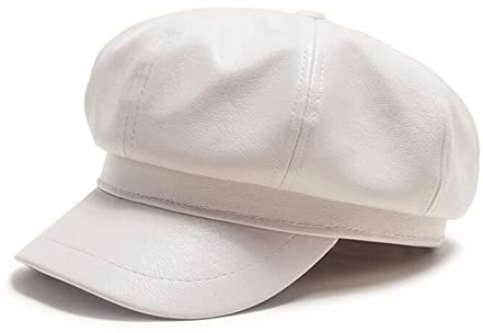 RUICHENG Ballonmütze Damen Winter Kappe Schirmmütze Cabbie Maler Mütze mit Visier 8 Tafeln Barett Newsboy Cap (Weiß)