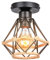 iDEGU Deckenleuchte Industrie 16CM Deckenlampe Vintage Lampenschirme aus Metall und Hanfseil Käfig Design Retro E27 Schwarz Pendelleuchte für Küche Schlafzimmer Flur
