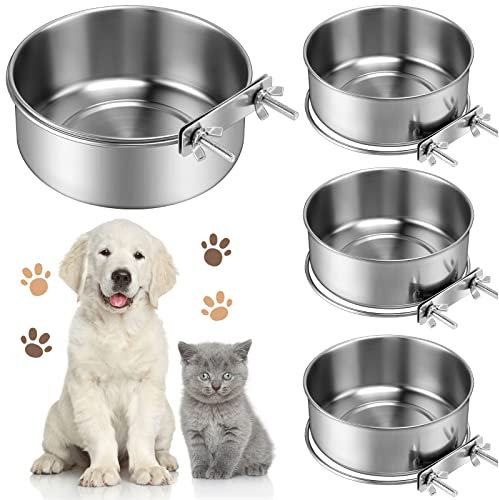 4 Stück Hundefutternäpfe Edelstahl Haustier Futternäpfe Hängende Metall Hundenäpfe 1 Quart Hundebox Wassernapf Abnehmbare Zwinger Wassernapf Käfig Stall Haken Tasse Hängende Futterspender für große