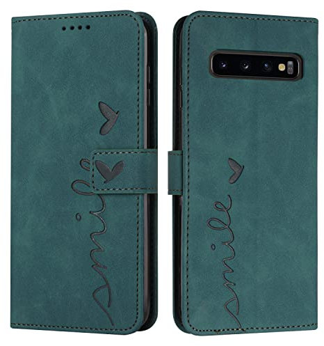 VEEMOS Klapphülle für Samsung Galaxy S10 / G973 Hülle Klappbar Handyhülle mit Kartenfach Ständer Schutzhülle Handy Tasche Leder Flip Book Case Cover Handytasche - Türkis