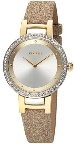Regent Damenuhr BA-800, Bicolor, mit Lederband