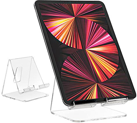 Kamehame Support de tablette de bureau en acrylique transparent, compatible avec iPad, iPad Pro 12,9, 11, 10,5, 9,7, iPad Air, iPad Mini, Galaxy Tab, liseuse (4-13)
