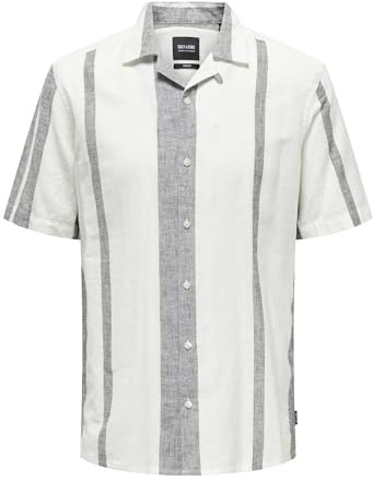 Only & Sons Herren Kurzarmhemd | Recyceltes Material, Baumwolle | Resort Kragen | Knopfleiste | Normal geschnitten | Rundhals | gestreift | atmungsaktiv