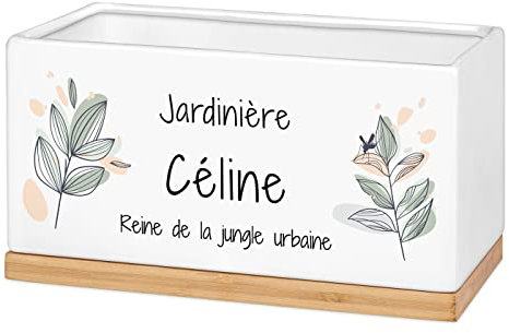 Maverton Pot de Fleur Personnalisable - Pot en céramique + Soucoupe en Bambou - décoration Maison - pour Femme - Accessoire pour Maman - avec Impression - jardinière