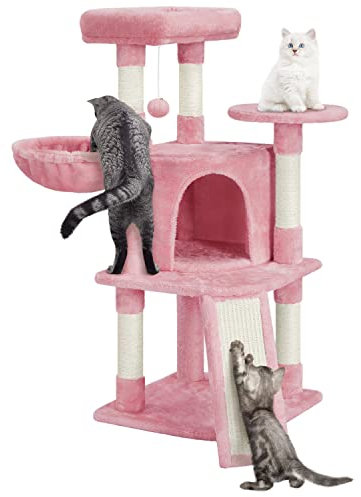 Yaheetech Arbre à Chat Hauteur 107cm Griffoir Grattoir Tour de Jeux pour Chat avec Centre d'activités Arbre a Chat en Sisal Rose