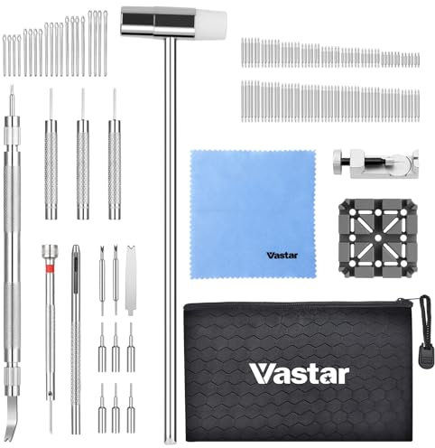 Vastar Outil Montre de Demontage de Bracelets, 108 PCS Barrettes à Ressort 8-25mm, Chasse Goupille, Kit Reparation Montre pour Le Réglage du Bracelet