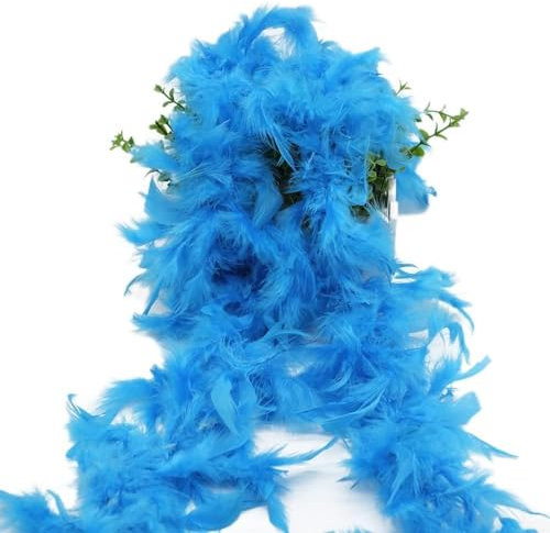 2m Truthahnfedern Federboa Einfarbig Flauschige Marabu Feder Boa DIY Frauen Federschal Dekorationen Weihnachtsbaum Band Boa Streifen Kostüm-Accessoire 20er Jahre,Flapper,Karneval,Mottoparty-blau