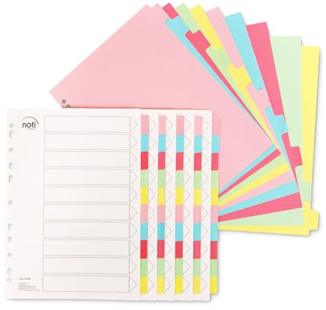Noti 10 Part Manila File Dividers, A4 Subject Dividers, with Holes Reinforced Table of Content
